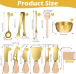 A complete 73-piece Afgaogw gold charcuterie utensil set with various cheese knives, tongs, spoons, forks, and dipping bowls.