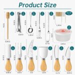 A complete ELIMTEC 46-piece charcuterie board accessories set, including silver knives, bowls, and serving utensils.