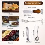 A complete 14-piece set of GUZE-US charcuterie utensils, including cheese spreaders with wood handles, mini spoons, forks, an