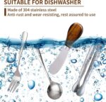 A complete 14-piece set of GUZE-US charcuterie utensils, including cheese spreaders with wood handles, mini spoons, forks, an