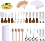 A 29-piece charcuterie board accessory set including various cheese knives, mini serving spoons, forks, tongs, and small bowl