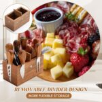 Hushee 44-piece cheese knife set with magnetic acacia wood holder, showing various knives, spreaders, forks, spoons, tongs, a