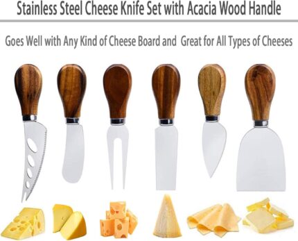 A complete 6-piece KT-GARY stainless steel cheese knife set, featuring various blades for different cheese types.