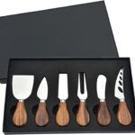 A 6-piece KT-GARY cheese knife set with various stainless steel blades and light-colored bamboo wood handles, arranged neatly