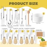 A complete Mlurcu 70-piece charcuterie utensil set with cheese knives, spreaders, tongs, forks, spoons, dipping bowls, honey