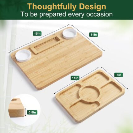 ROCIRLAB Bamboo Charcuterie Board with integrated magnetic knife block and ceramic bowls, filled with cheese and fruit.