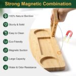 ROCIRLAB Bamboo Charcuterie Board with integrated magnetic knife block and ceramic bowls, filled with cheese and fruit.